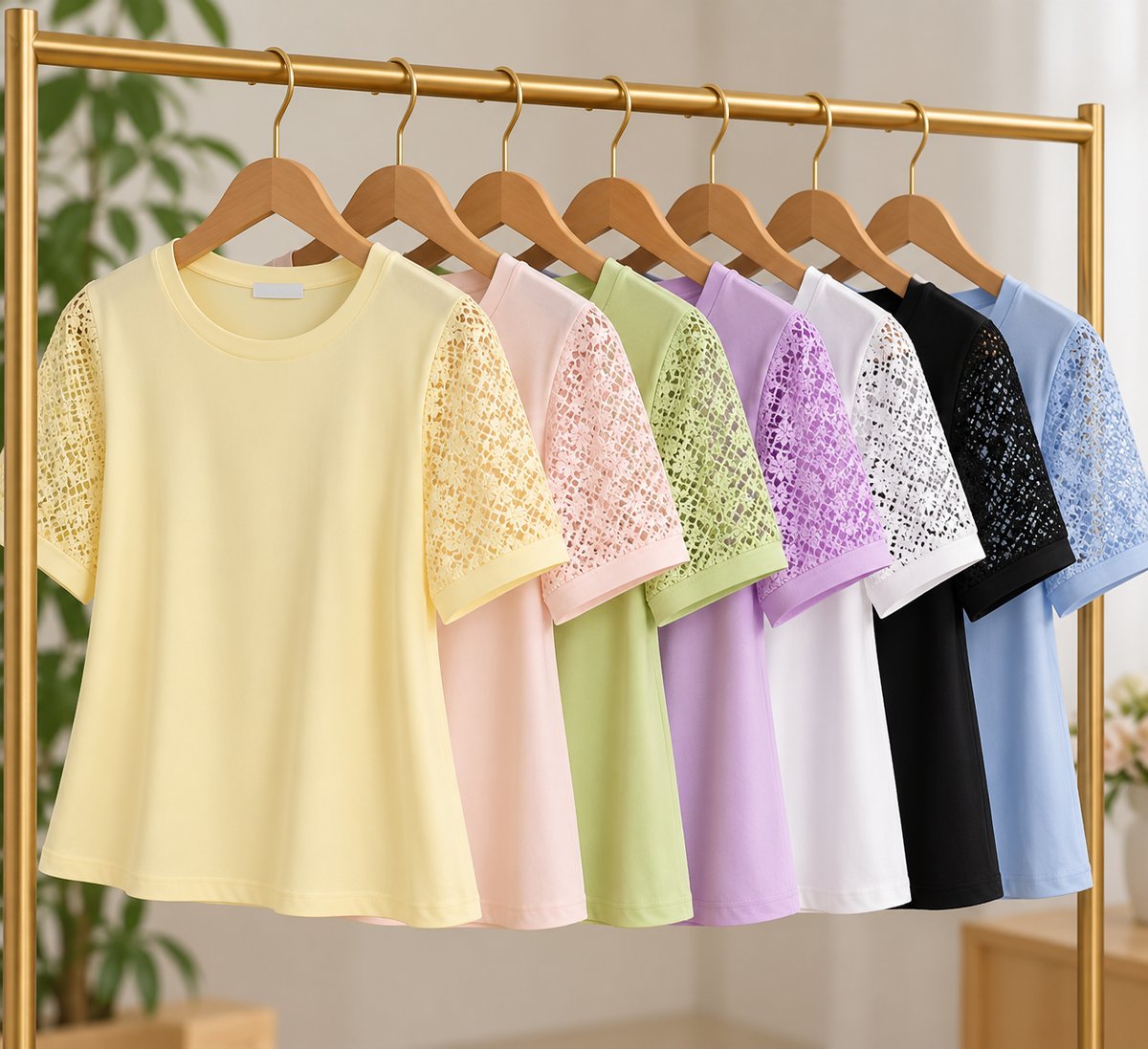Blusas de algodón con encaje en las mangas.