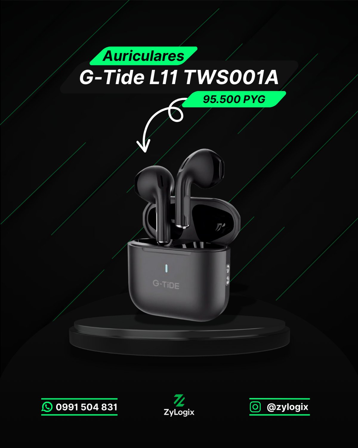 Auricular G-Tide L11 TWS001A Wireless - Negro