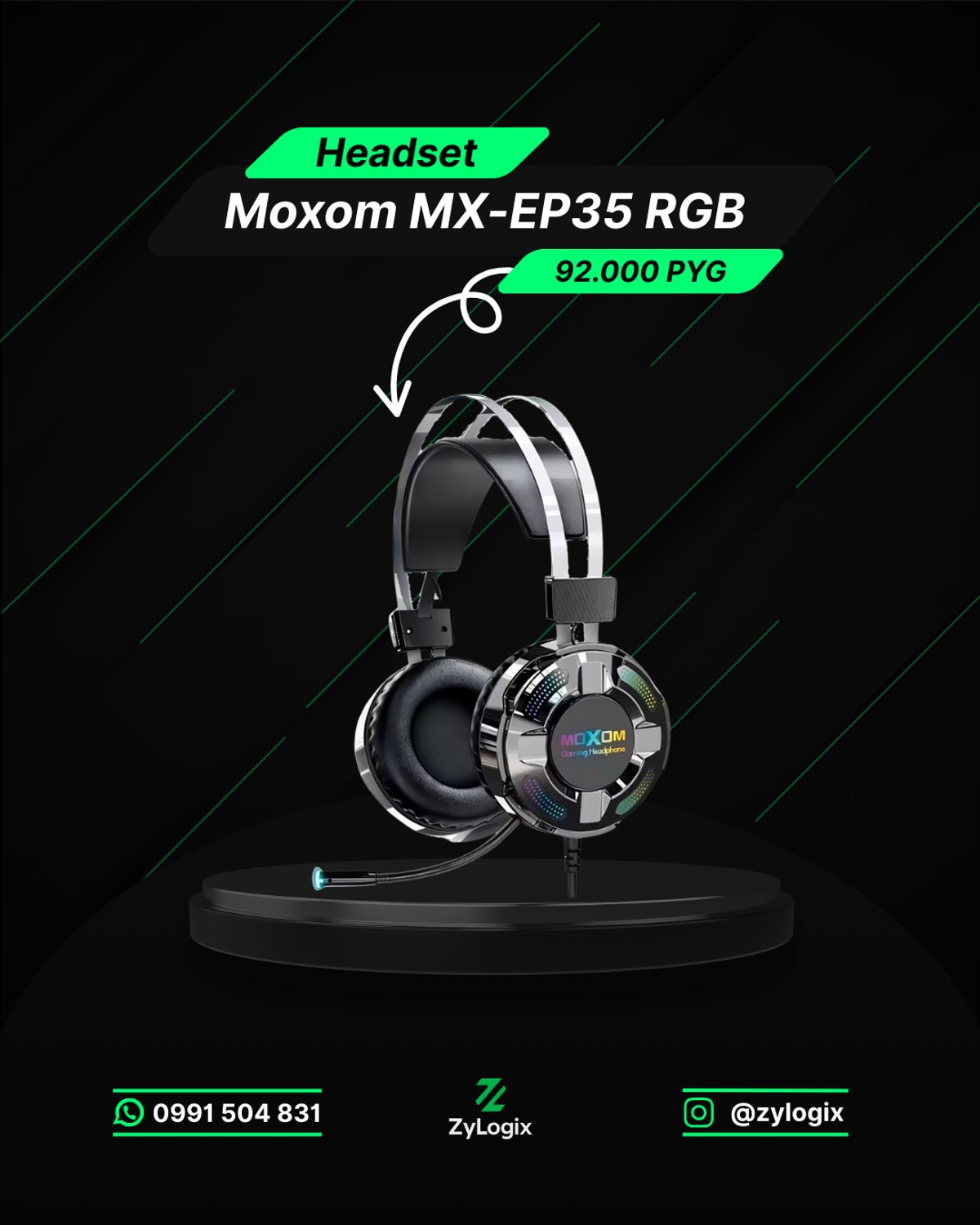 Headset Gamer Moxom MX-EP35 GM 3.5mm RGB - Negro