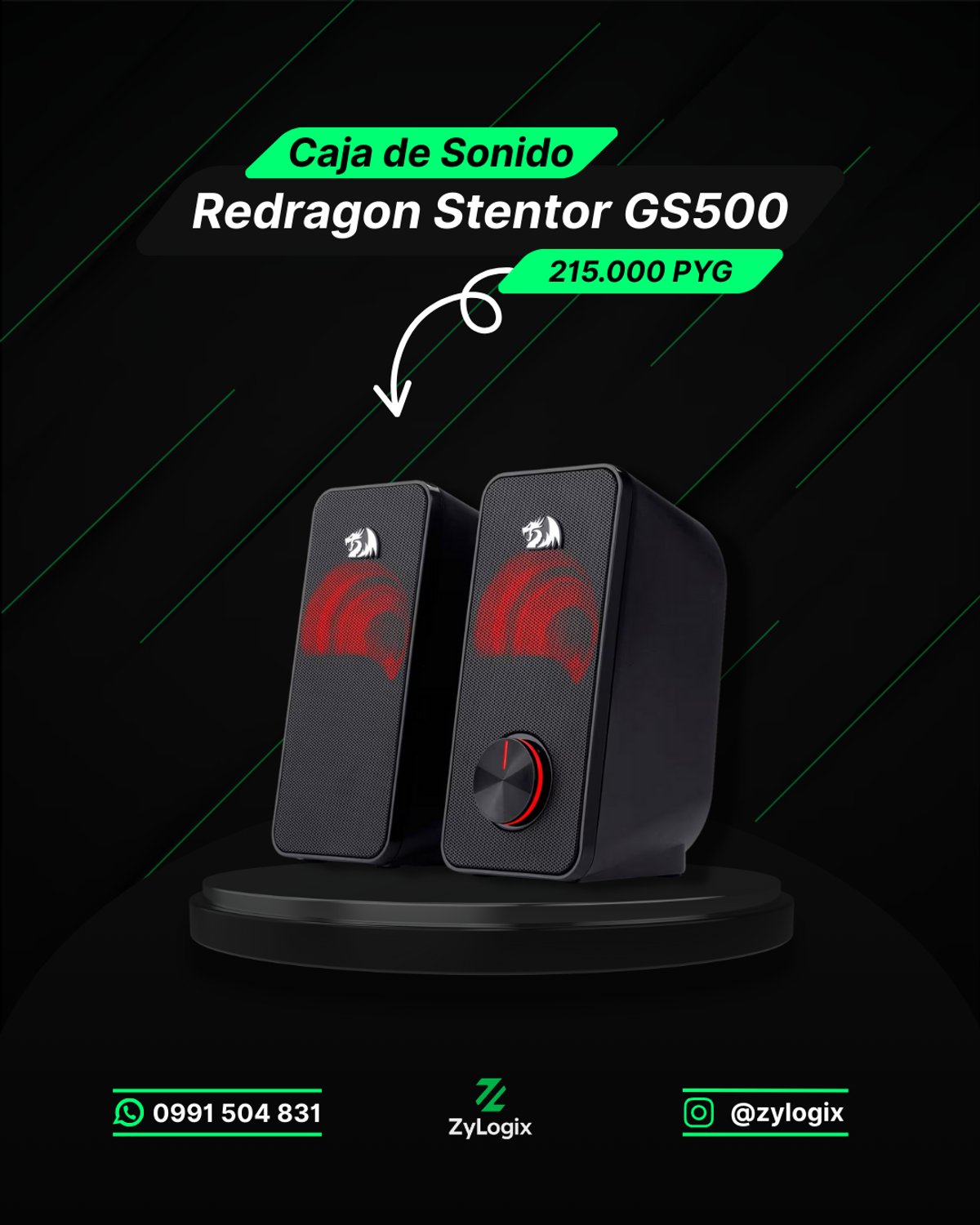 Caja de Sonido Gamer Redragon Stentor GS500 USB P2 Auxiliar - Negro