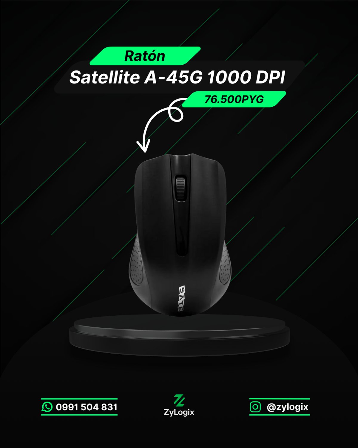 Ratón Satellite A-45G 1000 DPI Inalámbrico - Negro