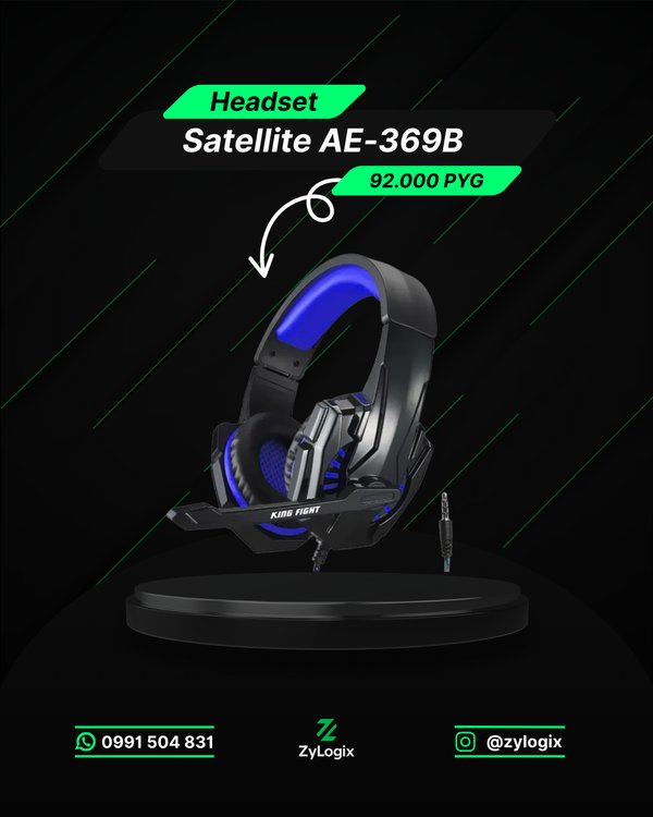 Headset Gamer Satellite AE-369B con Cable - Negro Azul
